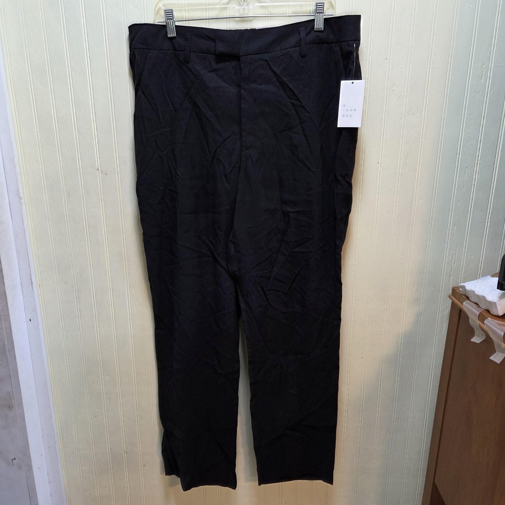 A New Day Dress Pants‎ Womens 14 Black Twill Straight High Rise Slim Pockets